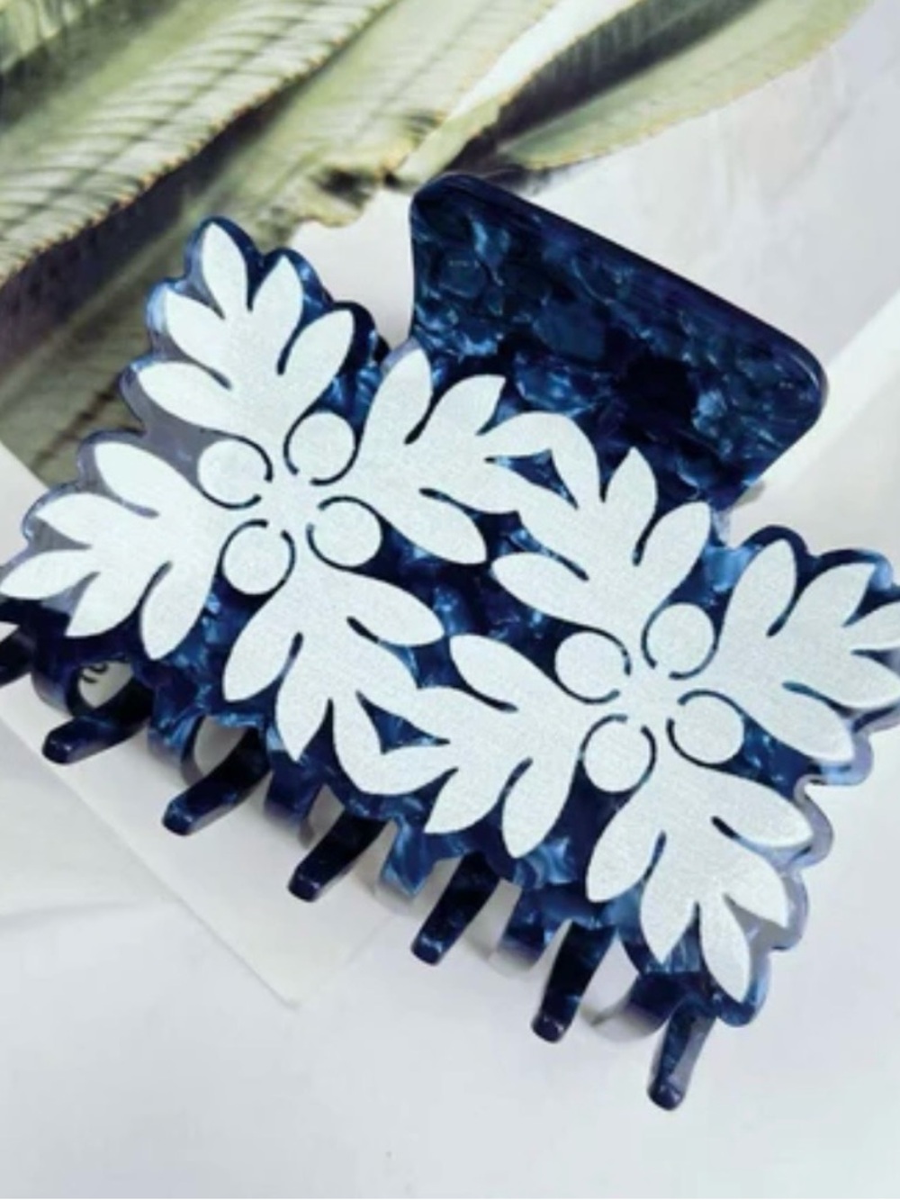 Navy Blue Hawaiian Quilt Hair Claw Clip, BNIP